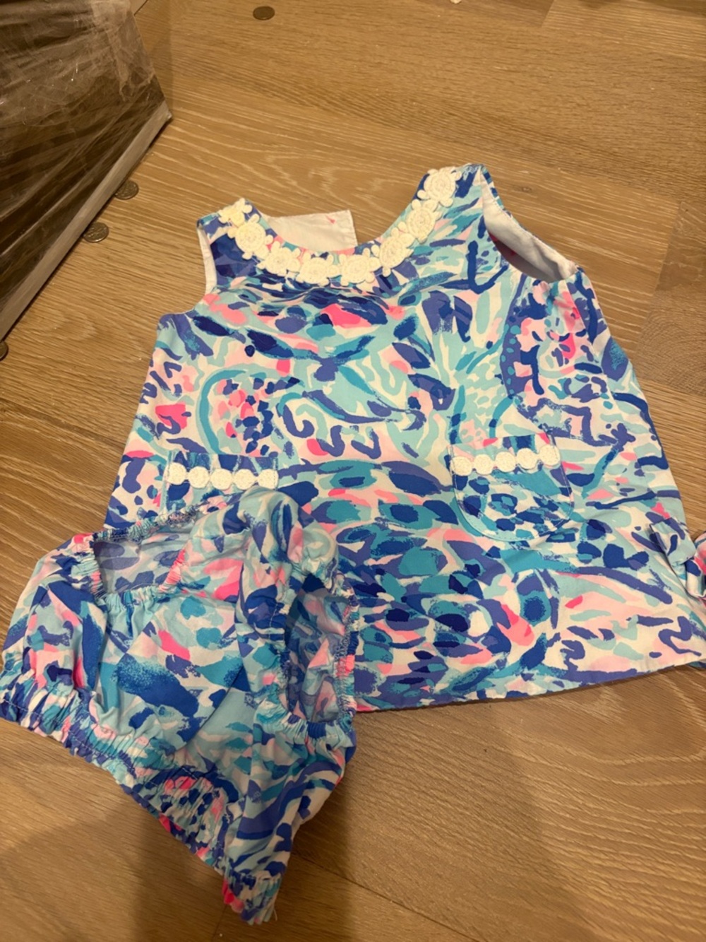 Lilly Pulitzer Blue, Pink & Turquoise Floral Print Girls Dress Set